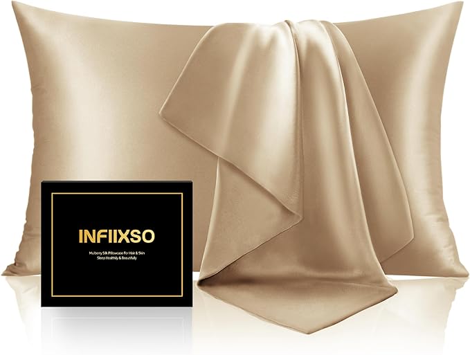 INFIIXSO Silk Pillow Cases 2 Pack Standard Size, Ultra Smooth & Soft Mulberry by INFIIXSO