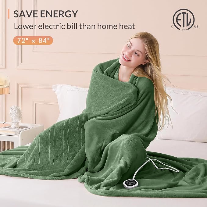 HOMLYNS LuxeHeat Heated Blanket Electric Blanket Full Size, Soft Flannel Sherpa - Image 6