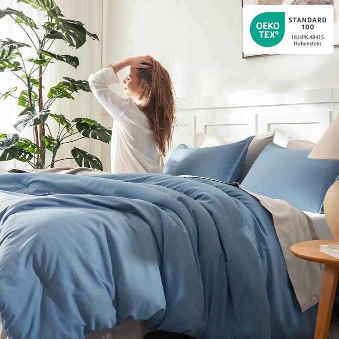 Litanika Oversized King Comforter Set Grayish Blue Super King Size, 3 Pieces - Image 4