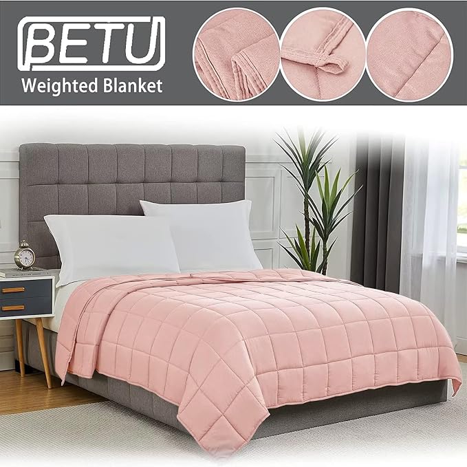 Pink Weighted Blanket for Adults 15lbs, Queen Size Cooling Heavy Throw Blanket - Image 5
