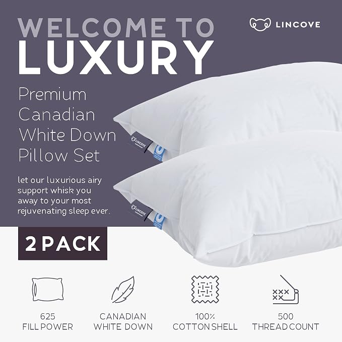 Lincove Cloud Natural Canadian Down Pillow, 500 Thread Count Cotton Shell - Image 2
