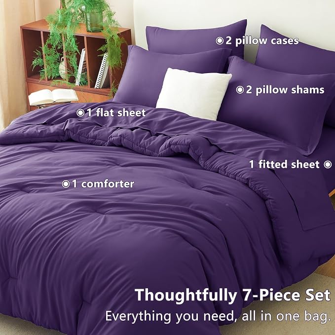 CozyLux Queen Comforter Set Purple, 7 Pieces Bed in a Bag Queen Comforter Set - Image 6