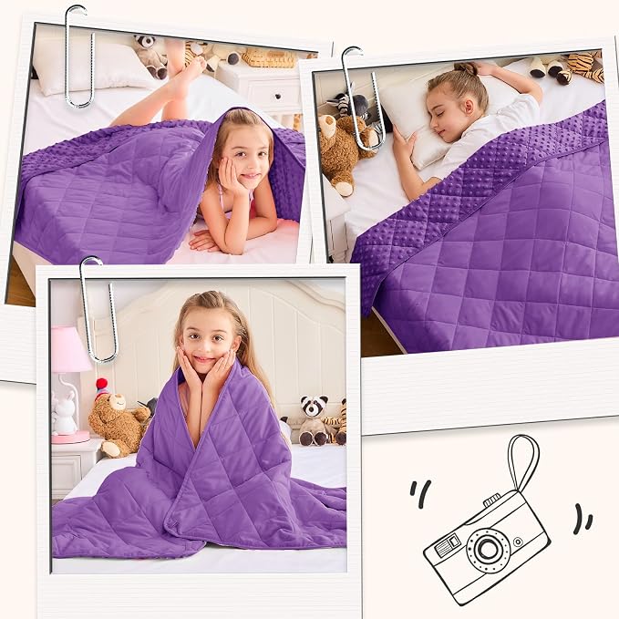 Purple Weighted Blanket Kids 10lbs, Twin Size Breathable Cooling Minky Heavy - Image 5