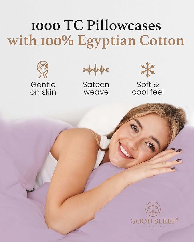 1000 TC Lavender Standard Pillowcases Set of 2 100% Egyptian Cotton Pillow Cases - Image 4