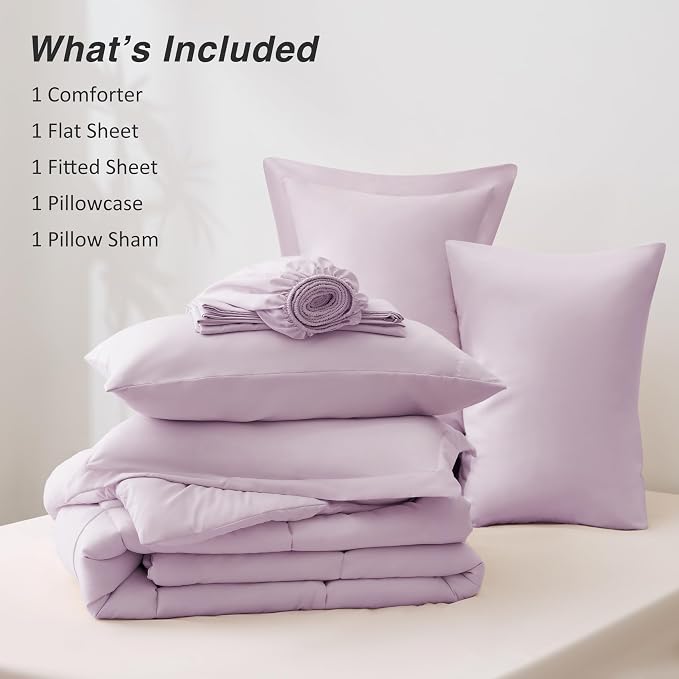 Love's cabin Twin XL Comforter Set Light Purple, 5 Pieces Twin XL Bed in a Bag - Image 8