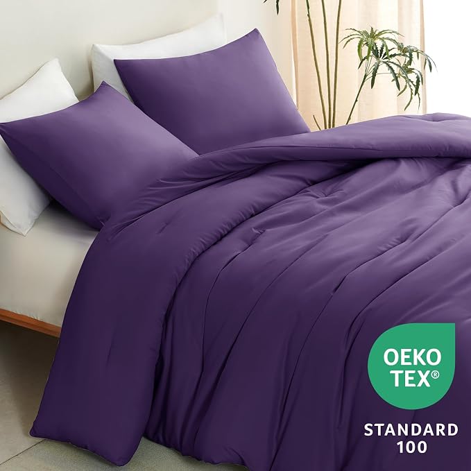 CozyLux Twin Comforter Set Purple, 2 Pieces Twin Extra Long Solid Breathable - Image 4