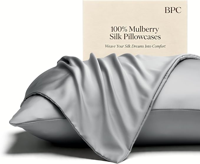 BPC 100% Mulberry Silk Pillowcases 2 Pack, Grade 6A ClimaSilk™ Silk Pillow by BPC