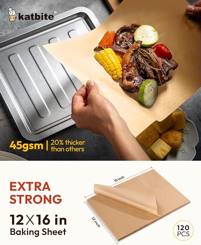 Katbite Unbleached Parchment Paper Baking Sheets, Heavy Duty & Non-stick - Image 2
