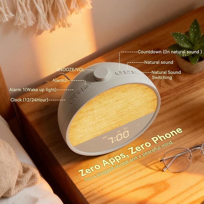 Vivilumens Sunrise Alarm Clock, Gentle Wake-Up Light & Sound Machine, Dual - Image 9