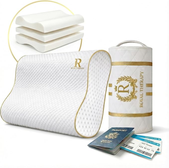Royal Therapy Travel Memory Foam Cervical Pillow – Contour Pillow by ROYALTHERAPY