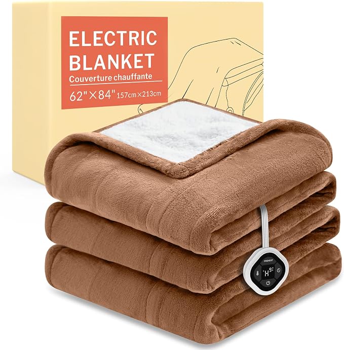 HOMLYNS LuxeHeat Heated Blanket Electric Blanket Twin Size, Soft Flannel Sherpa by HOMLYNS
