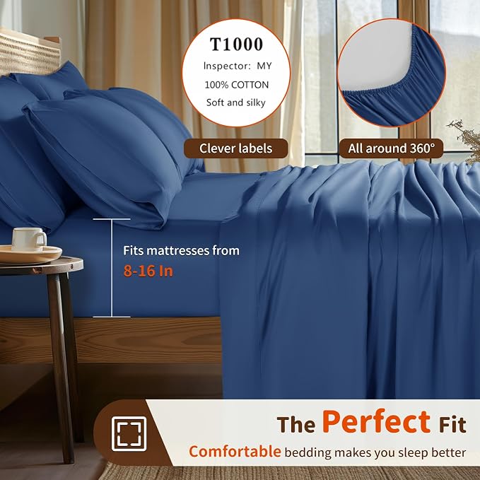 LBRO2M 1000 Thread Count 100% Egyptian Cotton Sheets Set 6 Piece Sets Queen Bed - Image 3