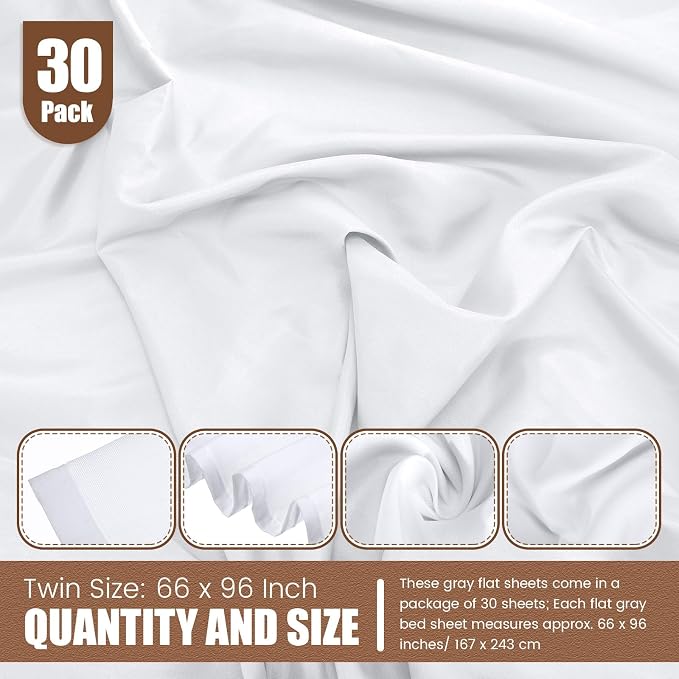 SmoothNovelty 30 Pack Twin Flat Sheets Bulk Soft Microfiber Massage Spa Bed - Image 2