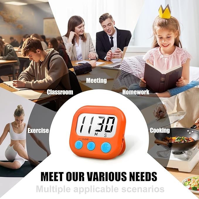 6 Pack Digital Kitchen Timer for Cooking Big Digits Loud Alarm Magnetic Backing - Image 6