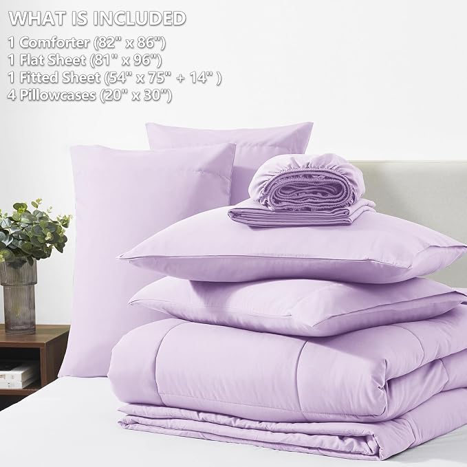CozyLux Full Size Comforter Sets Lavender, 7 Pieces Bed in a Bag, Light Purple - Image 6