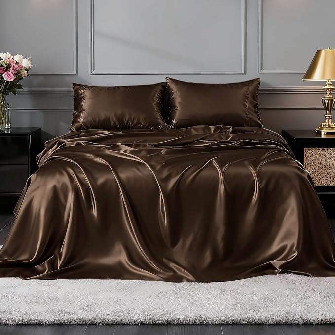 FreshCulture Satin Sheets Queen Size Bed Set- 4 Piece Luxury Soft Silky Queen - Image 2