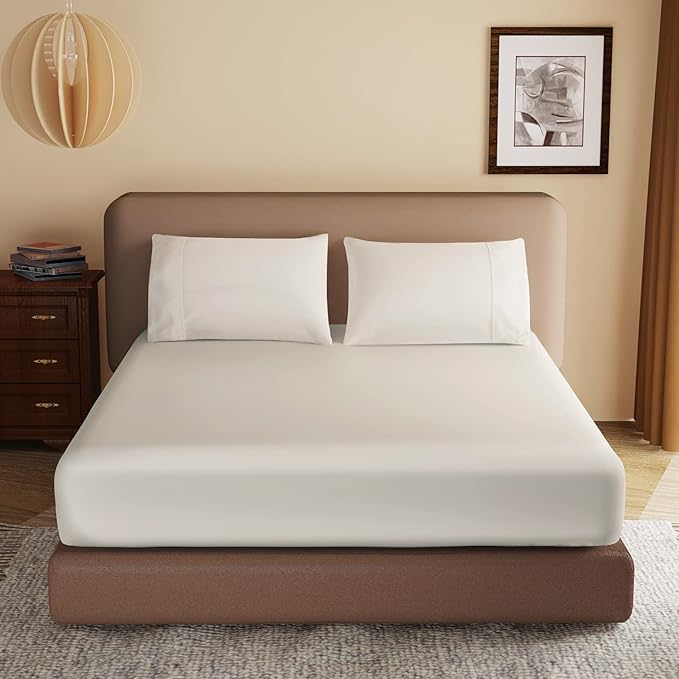 100% Egyptian Cotton Fitted Sheet Full Size, 600 Thread Count, 8-16" Deep by ZaizaiHome