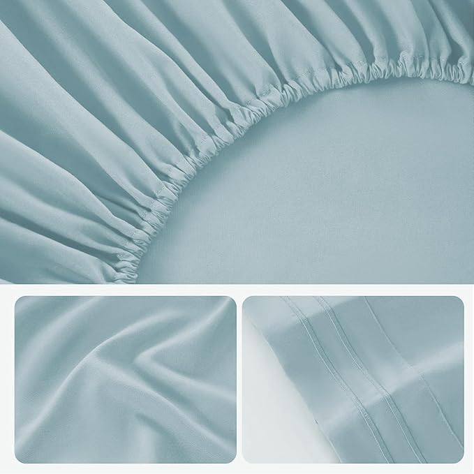 ROSE&RISY Light Blue Twin Sheet Set, 3 Pieces Soft Bedding Twin Sheet Set - Image 6
