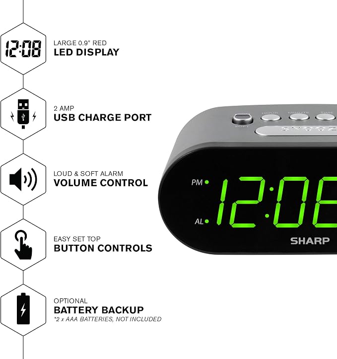 Sharp Digital Easy to Read Alarm Clock - Image 3