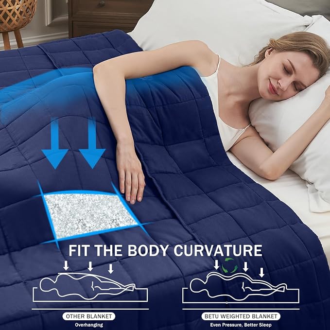 Navy Blue Weighted Blanket for Adults 15lbs, Queen Size Cooling Heavy Throw - Image 2