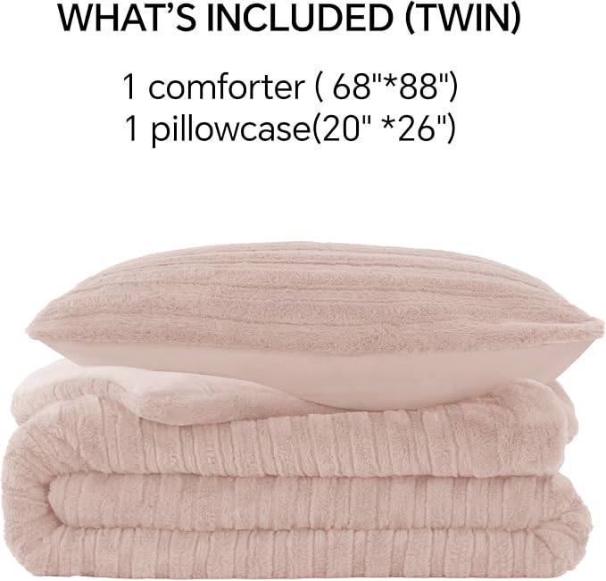 BEDELITE Fleece Twin Comforter Set -Super Soft & Warm Fluffy Pink Faux Fur - Image 7