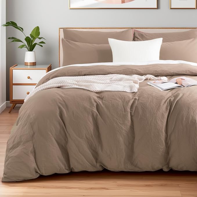 NEXHOME PRO 100% Washed Cotton Duvet Cover Queen Size, Ogranic Natural Linen by NEXHOMEPRO
