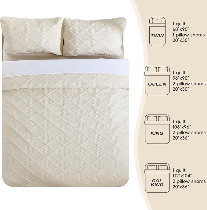 Yiran Queen Quilt Set Beige Spring Summer Bedspreads Bedding Set 3 Pieces Thin - Image 7