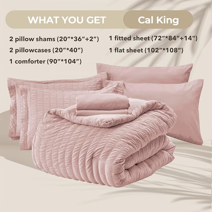 HYMOKEGE Rose Gold California King Comforter Set Seersucker 7 Pieces, All - Image 5