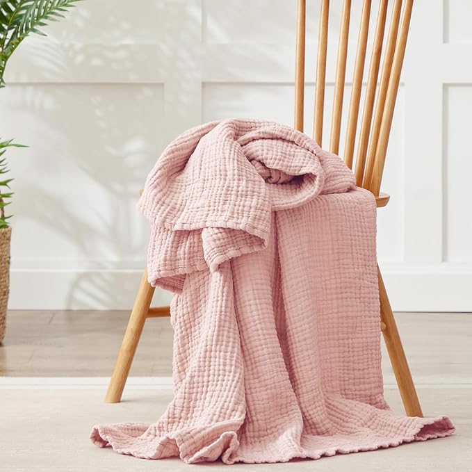 100% Cotton Muslin Blanket Queen 90" x 90", 6 Layers Breathable and Lightweight - Image 2