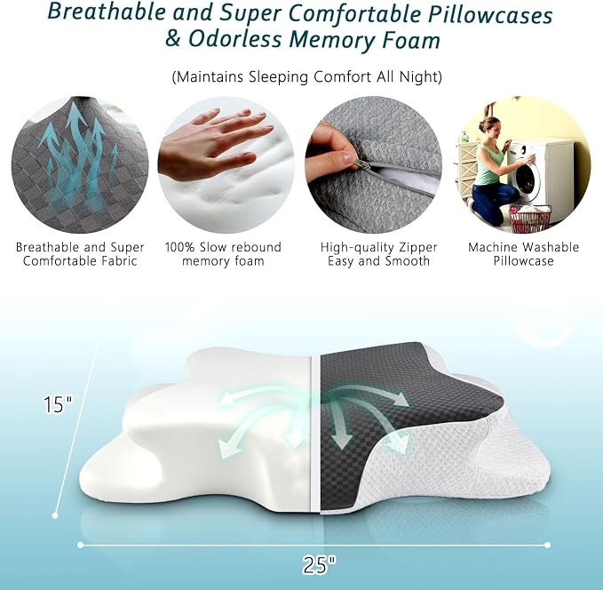 CHxxy Cervical Neck Pillow for Pain Relief Sleeping, Memory Foam Pillows - Image 7
