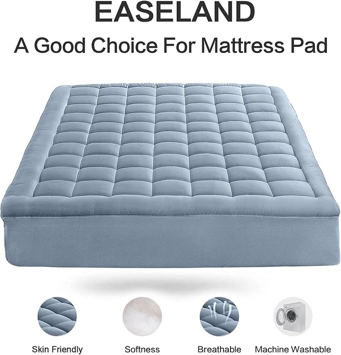 EASELAND California King Mattress Pad Pillow Top Mattress Cover Quilted Fitted - Image 2