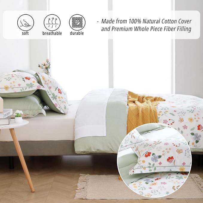 LEMIROE Botanical Cotton Comforter Queen Size 3Pcs - Image 2