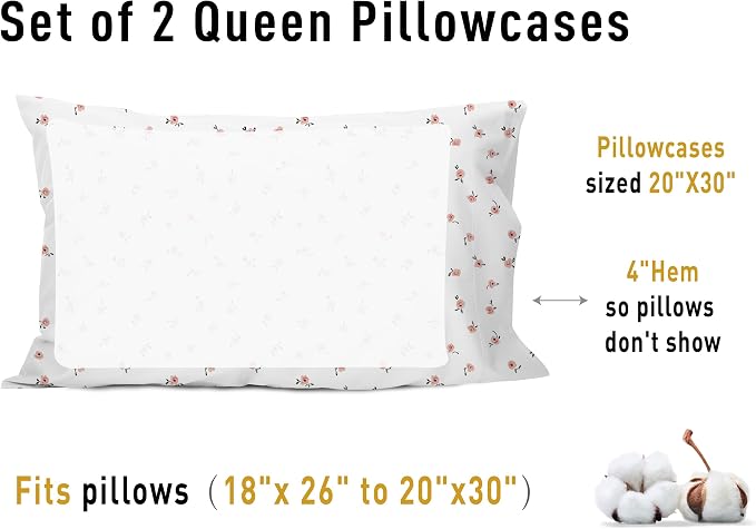 sunflower Queen Pillowcases Set of 2, 100% Cotton Queen Size Pillow Cases 2 - Image 8