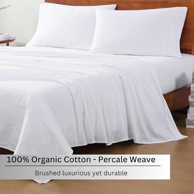 LANE LINEN 100% Organic Cotton Pure White Full Sheets Set, 4-Piece Pure Organic - Image 3