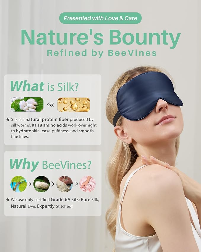 BeeVines 100% Real Mulberry Silk 2 Pack Sleep Mask, Pure Silk Eye Masks - Image 7