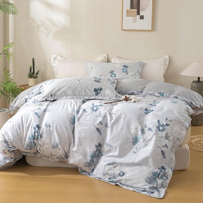 OAITE Duvet Cover Set Queen Size Floral Pattern Ultra Soft 100% Cotton Duvet - Image 6