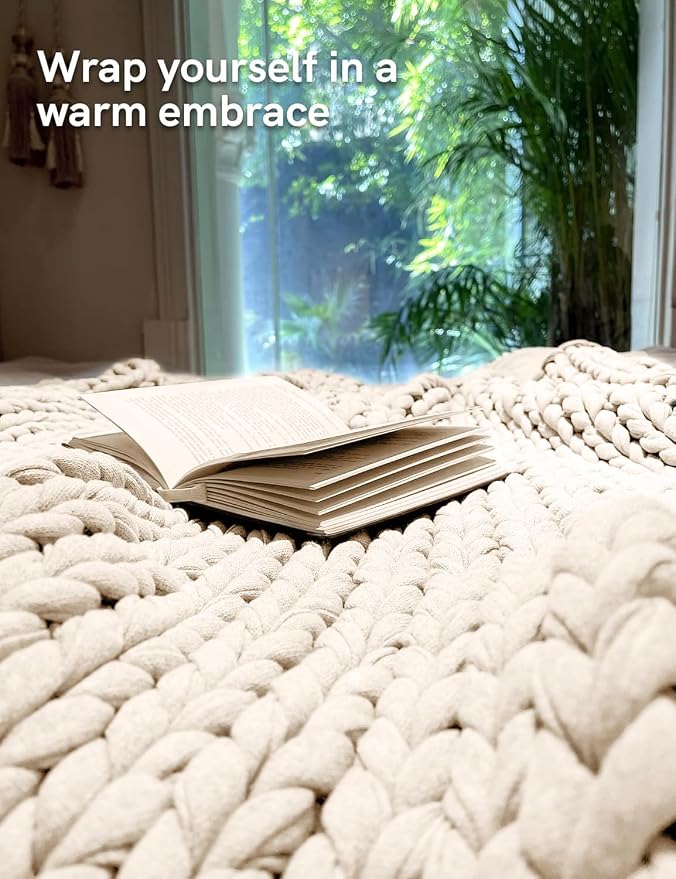 YnM Cotton Weighted Blanket, Handmade Chunky Knitted Design, Soft and Cozy - Image 3