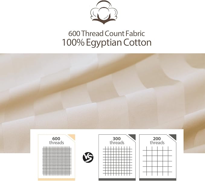 California King Size Striped Fitted Sheet Only Beige Color, 100% Egyptian - Image 4