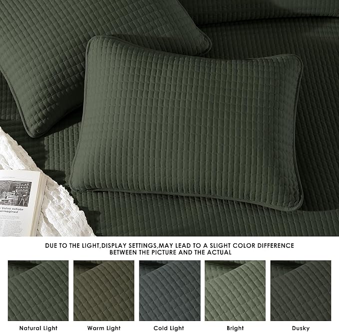 WRENSONGE King Size Quilt-3 Pieces Lightweight Bedspreads Dark Green King Quilt - Image 6