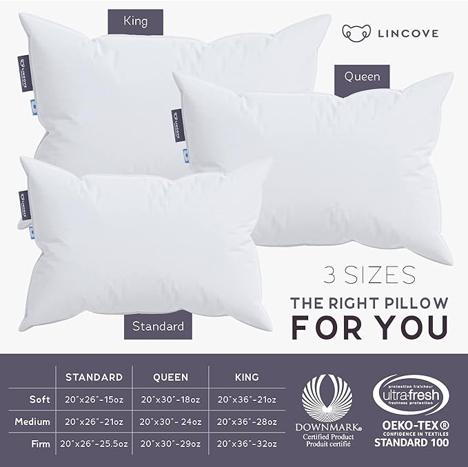 Lincove Cloud Natural Canadian Down Pillow, 100% Cotton Shell, 500 Thread Count - Image 5