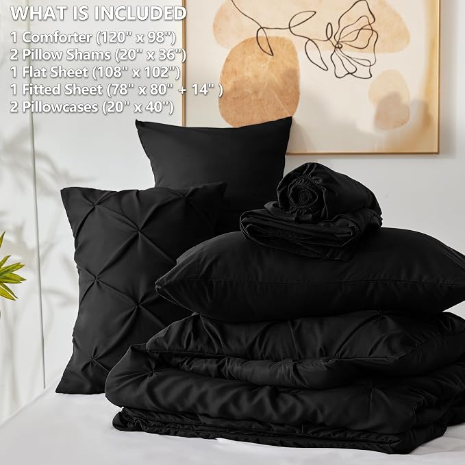 CozyLux Oversized King Comforter Sets Black, 7 Pieces Oversized King Pintuck - Image 6