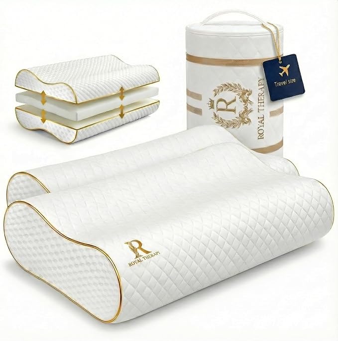 Royal Therapy Travel Memory Foam Pillow 2-Pack, Neck Pillow Bamboo Adjustable by ROYALTHERAPY