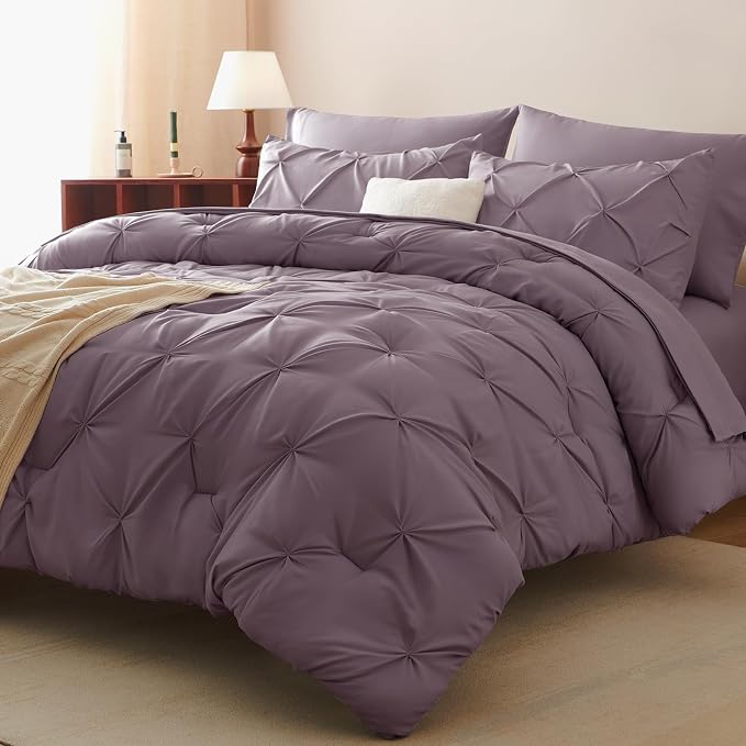 CozyLux Queen Comforter Set Grayish Purple, 7 Pieces Pintuck Bed in A Bag - Image 6