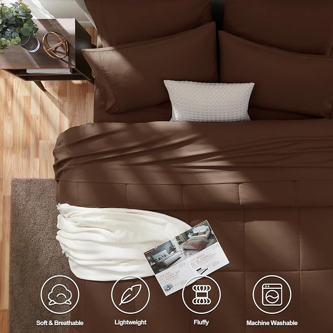 CozyLux Full Size Comforter Sets Brown, 7 Pieces Bed in a Bag, All Season - Image 2