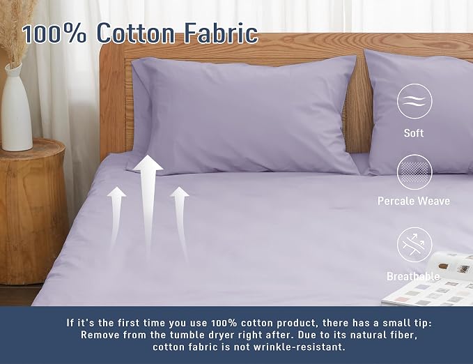 Pillow Cases, King Size Cotton Percale Weave Pillowcases, Pre-Shrunk Breathable - Image 4