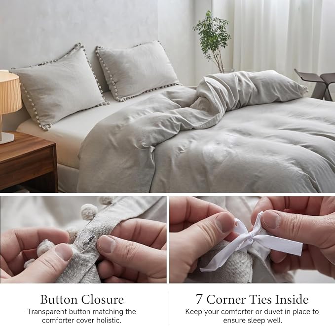 Simple&Opulence French Linen Blended Duvet Cover King, Flax Viscose Derived - Image 7