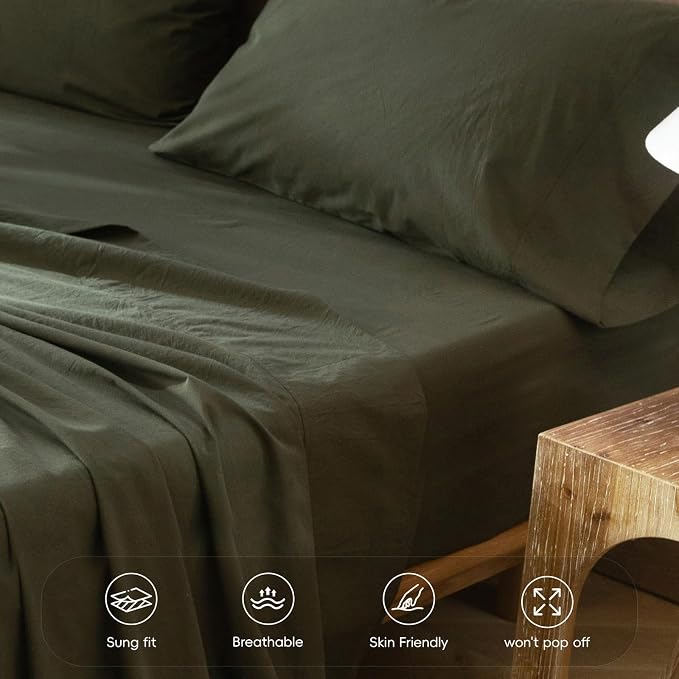MooMee Fitted Bottom Sheet Only 100% Washed Cotton Linen Like Textured - Image 5