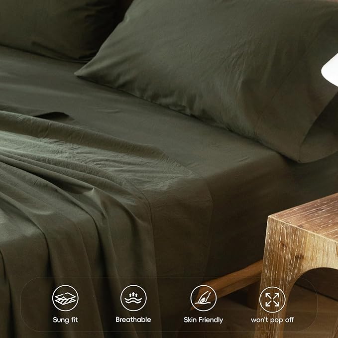 MooMee Fitted Bottom Sheet Only 100% Washed Cotton Linen Like Textured - Image 5
