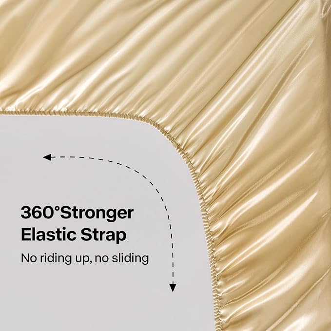 BEDELITE California King Sheets Set, Luxury Soft Champagne Satin Sheets - Image 4