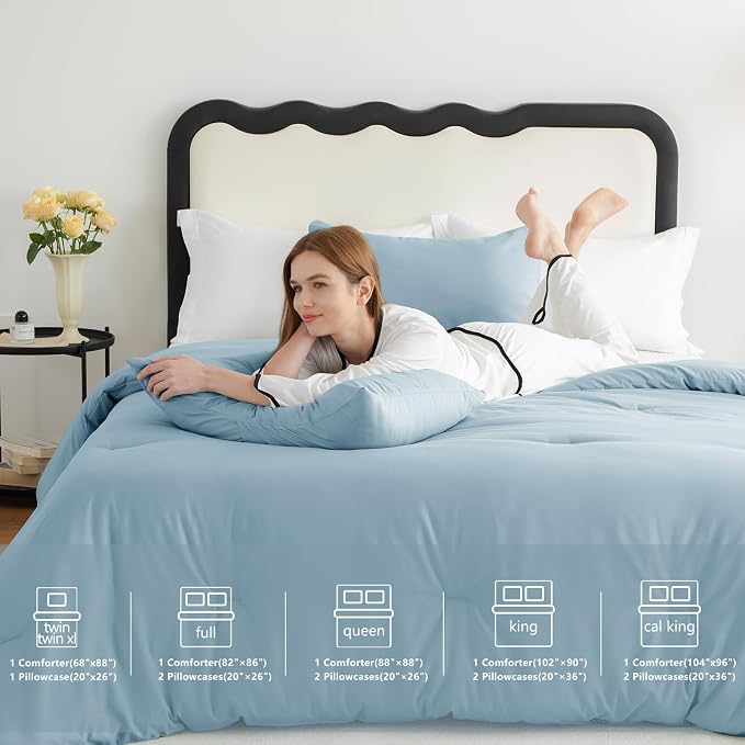 CozyLux King Size Comforter Set Light Blue, 3 Pieces Solid Comforters King Size - Image 6
